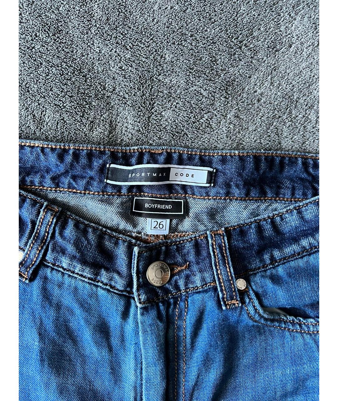 SPORT MAX CODE Синие хлопко-леновые прямые джинсы, фото 3