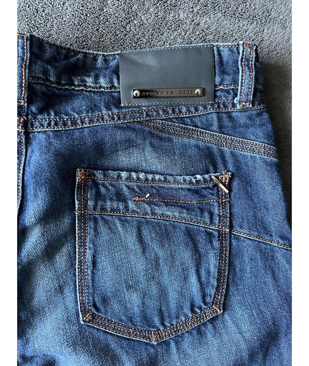SPORT MAX CODE Синие хлопко-леновые прямые джинсы, фото 4