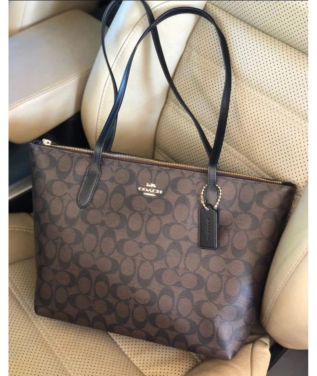 COACH Коричневая кожаная сумка тоут, фото 5