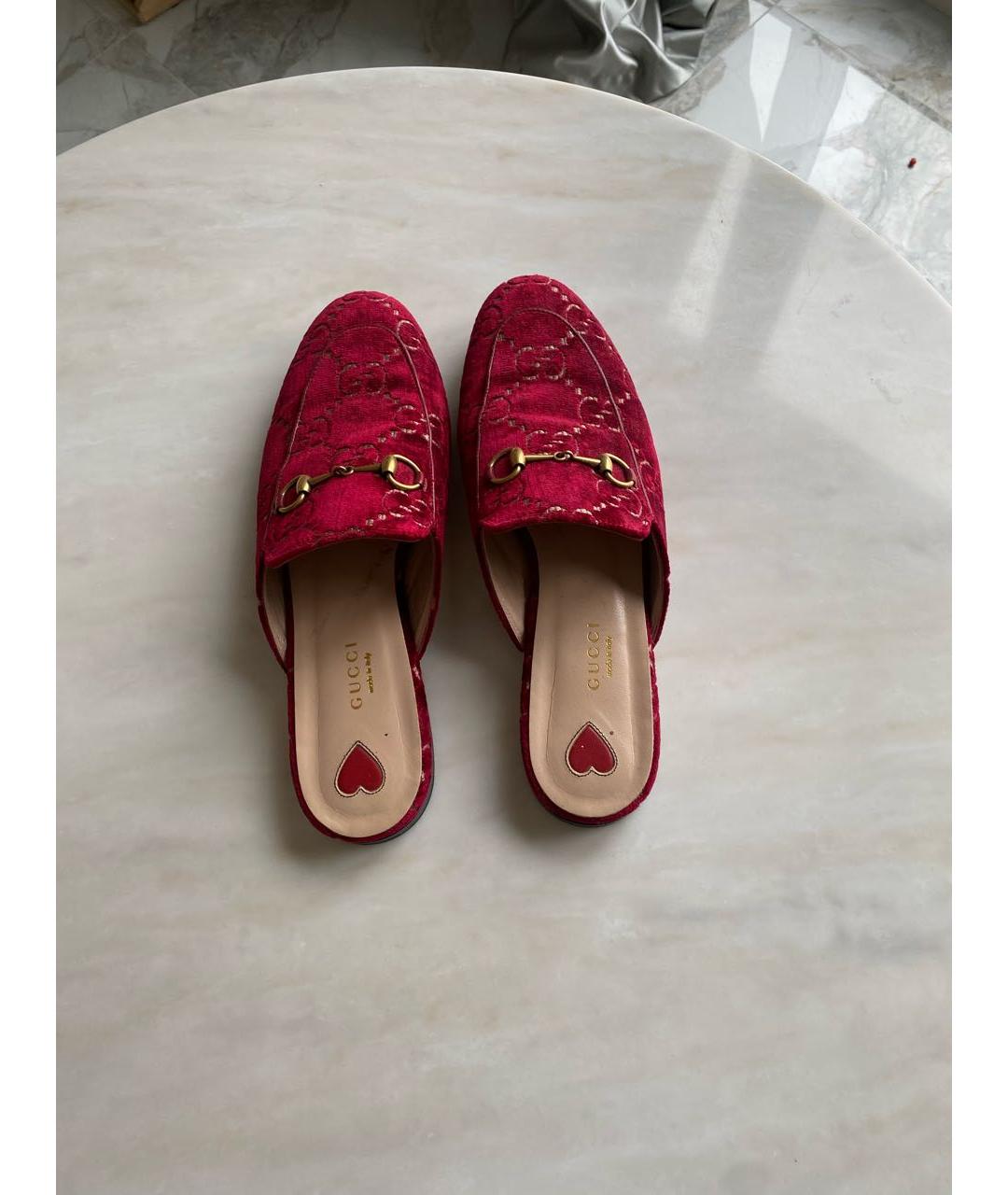 GUCCI Бордовые бархатные мюли, фото 3