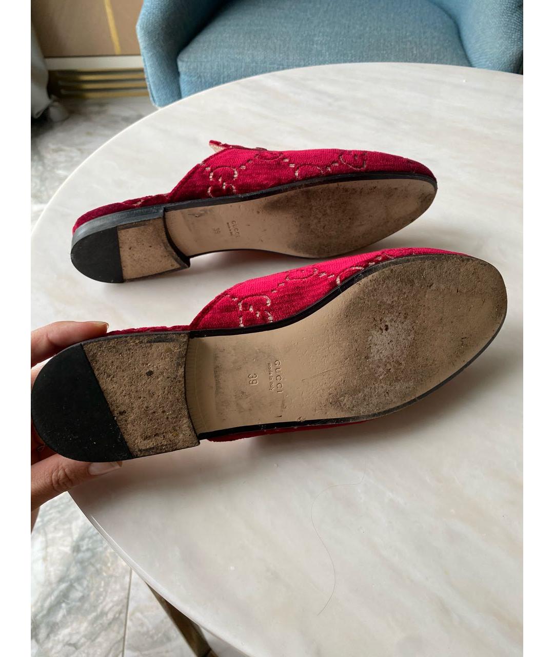 GUCCI Бордовые бархатные мюли, фото 4