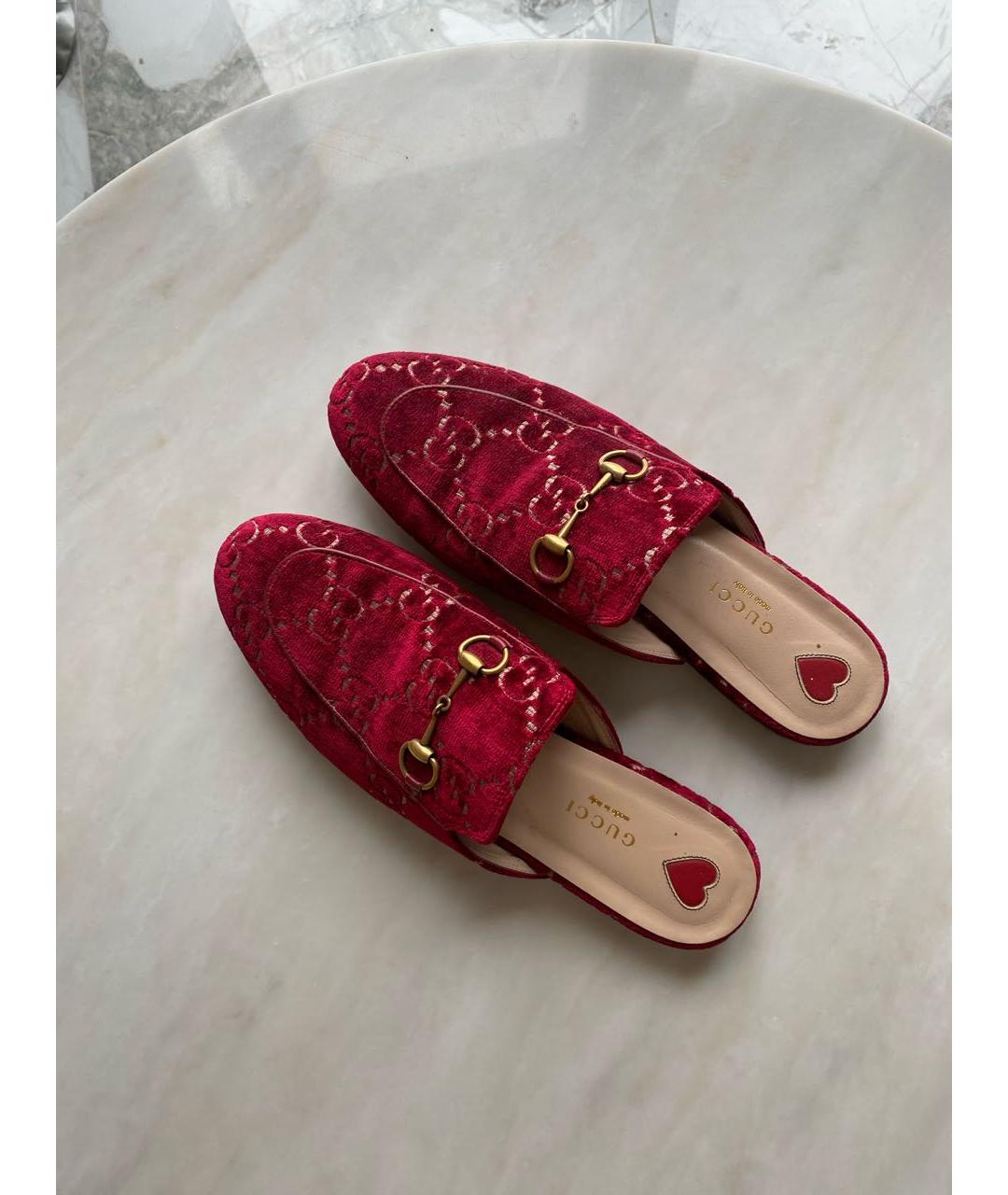 GUCCI Бордовые бархатные мюли, фото 5