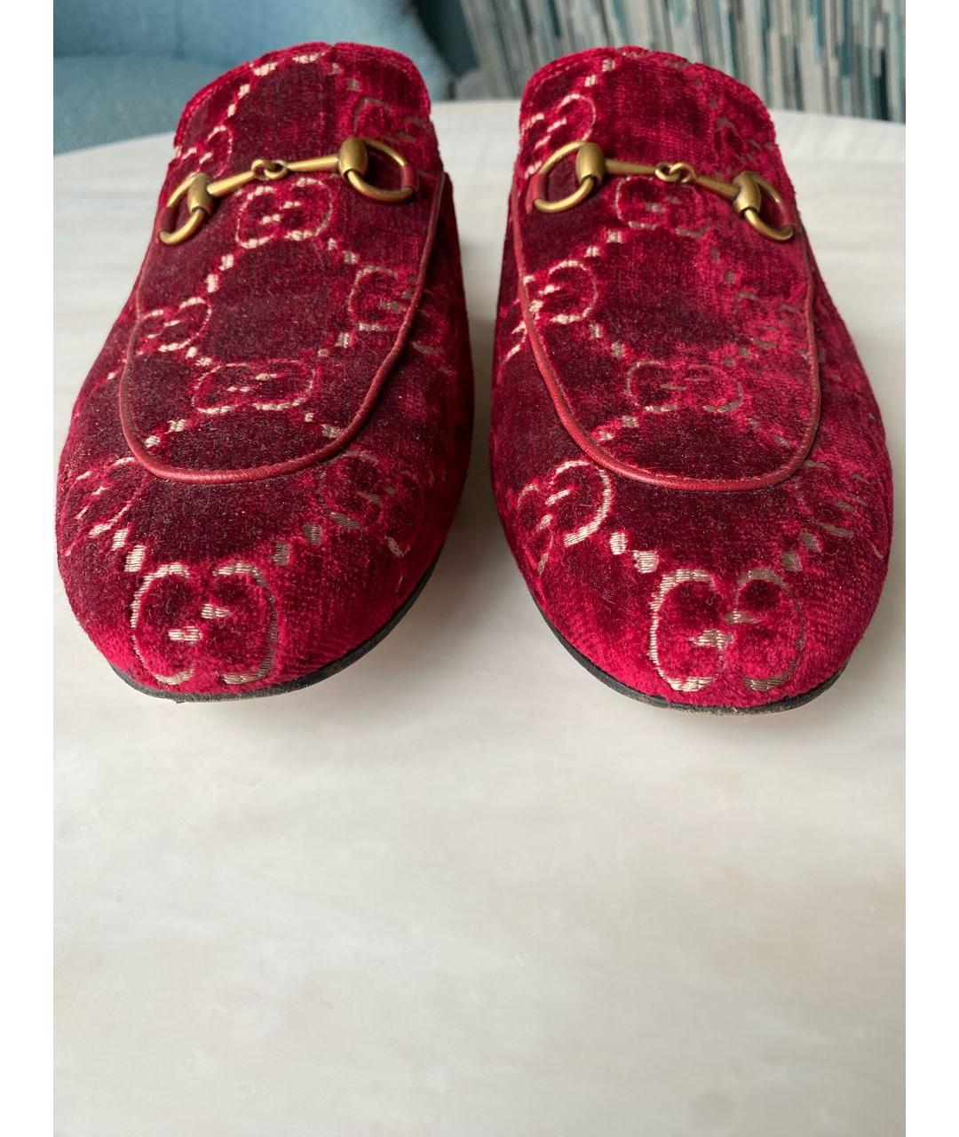 GUCCI Бордовые бархатные мюли, фото 2