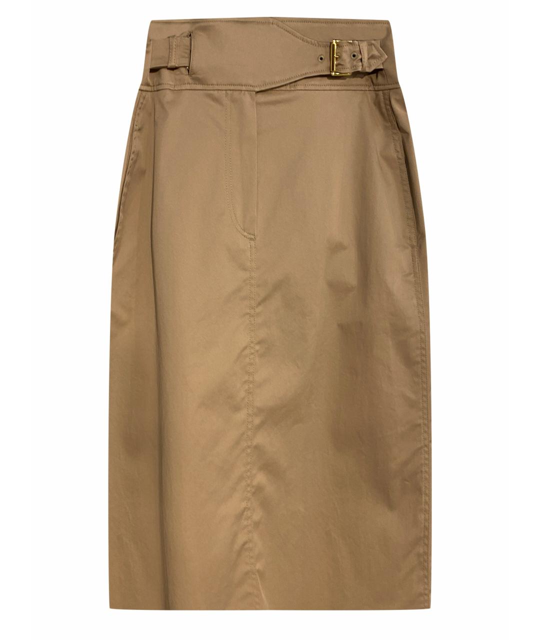 ESCADA Золотая хлопко-эластановая юбка миди, фото 1