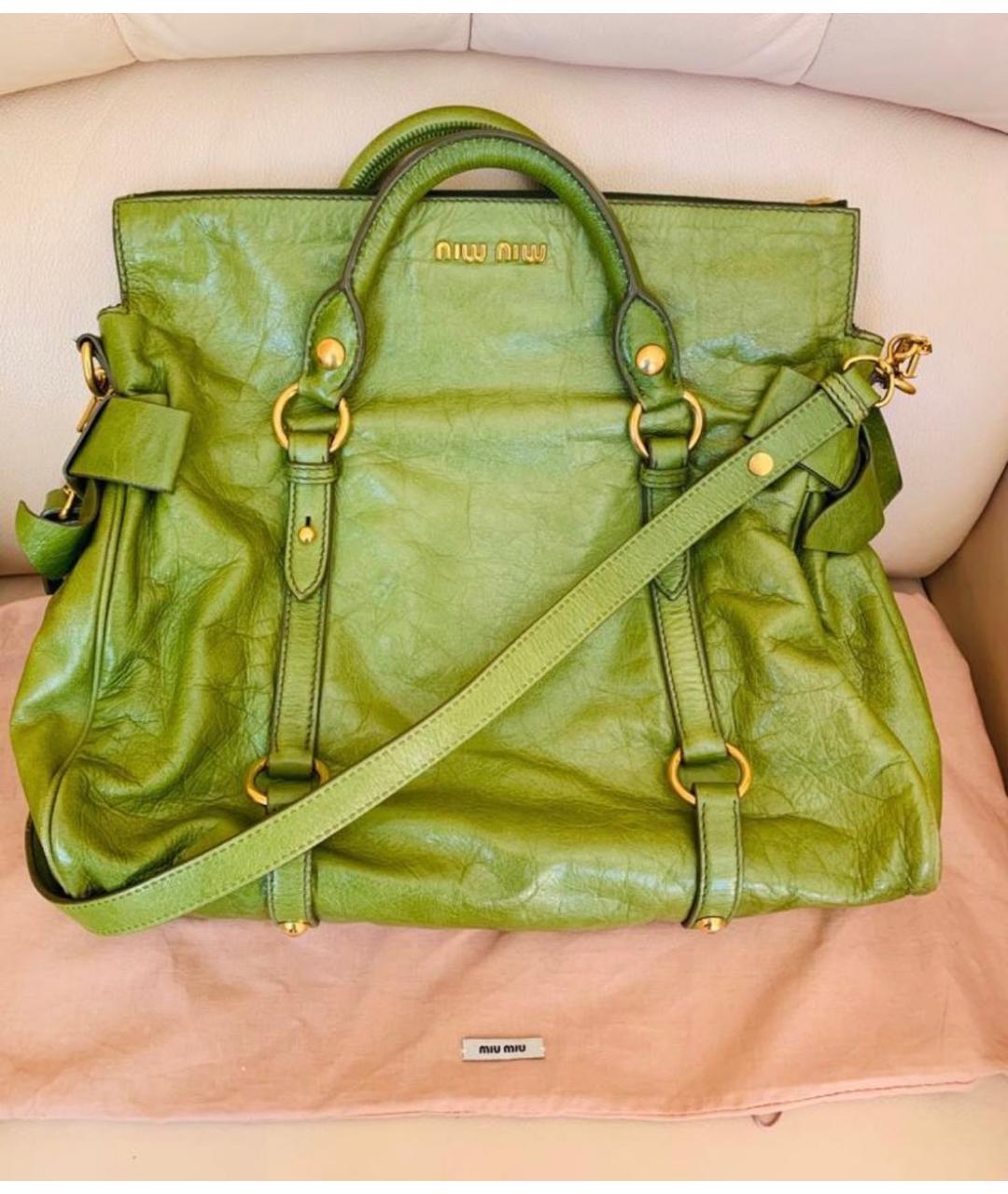 MIU MIU Зеленая кожаная сумка с короткими ручками, фото 5