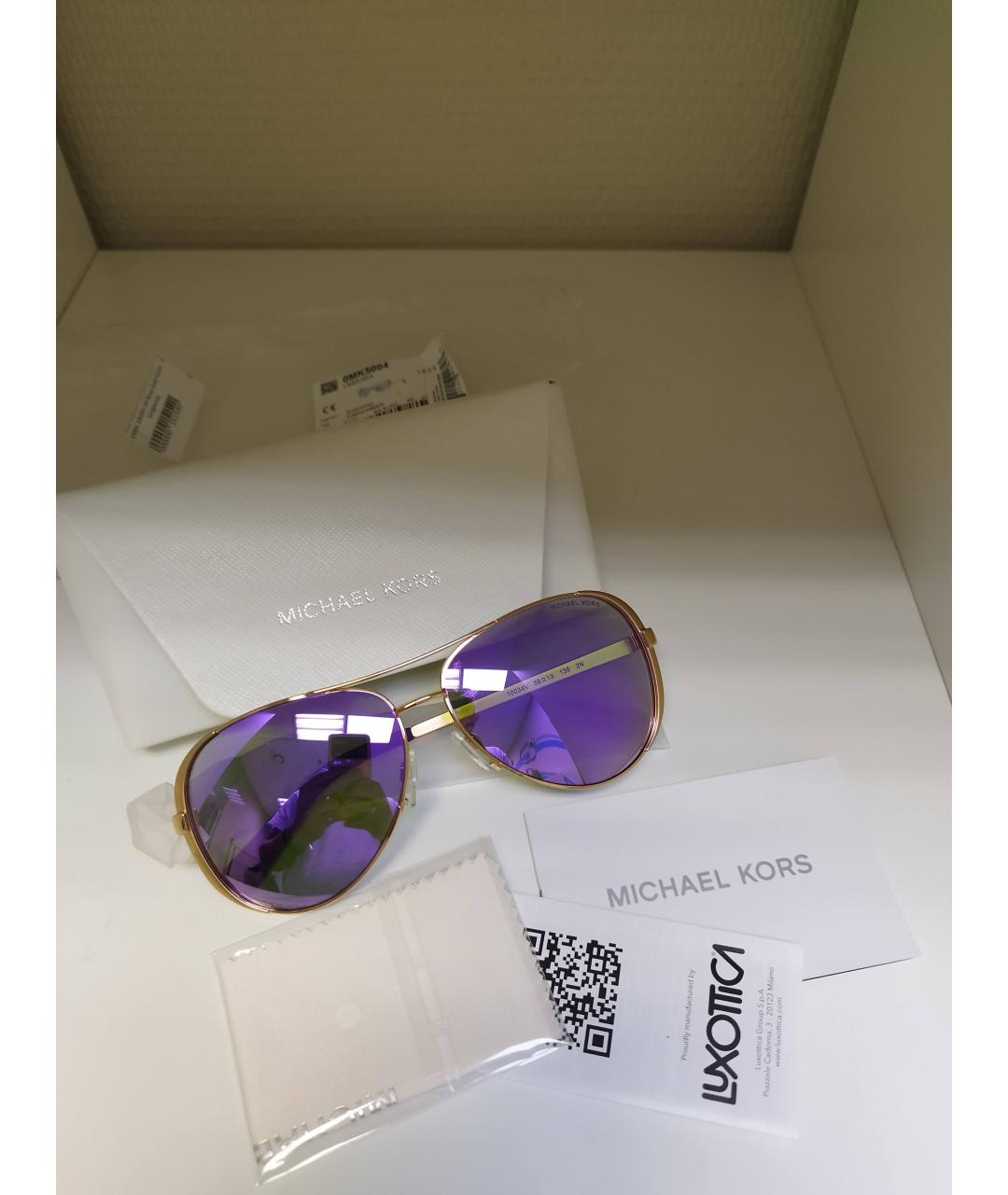 MICHAEL KORS Золотые металлические солнцезащитные очки, фото 4