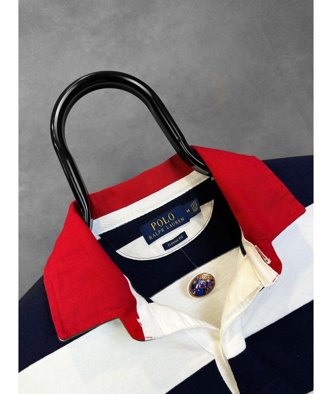 POLO RALPH LAUREN Темно-синее хлопковое поло с длинным рукавом, фото 3