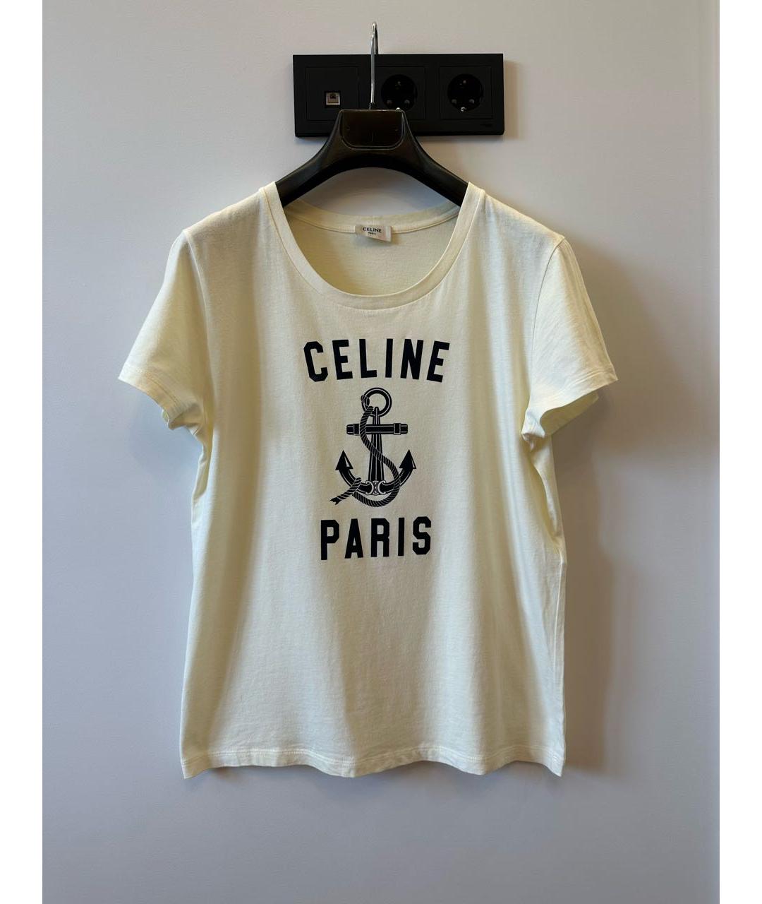 CELINE PRE-OWNED Бежевая хлопковая футболка, фото 4