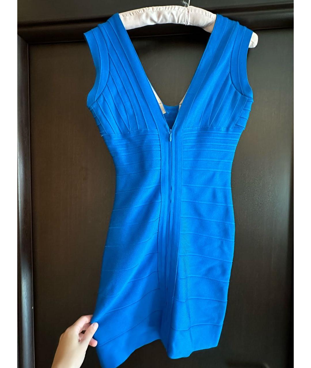HERVE LEGER Синее коктейльное платье, фото 2