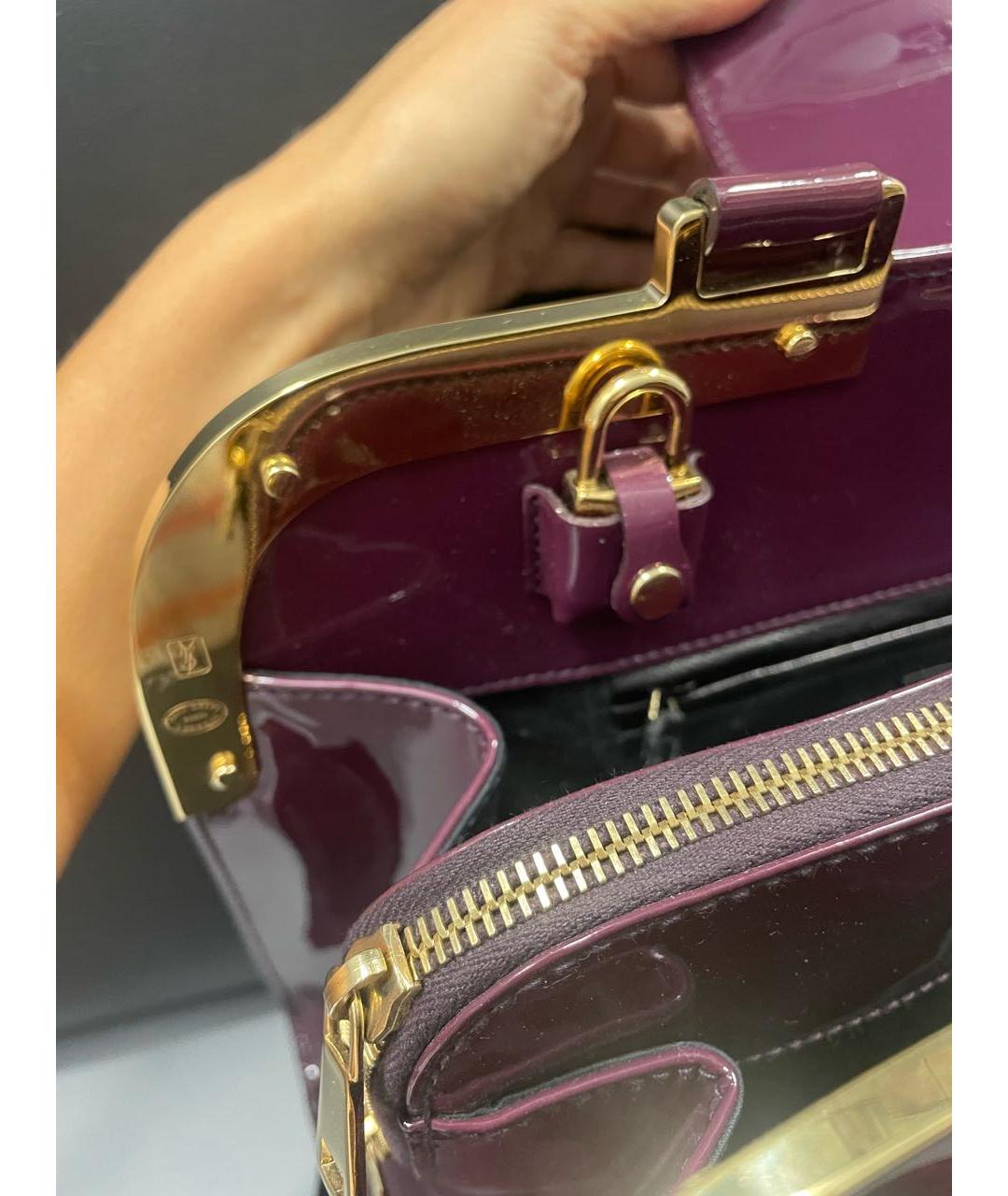 SAINT LAURENT Бордовая сумка тоут из лакированной кожи, фото 8