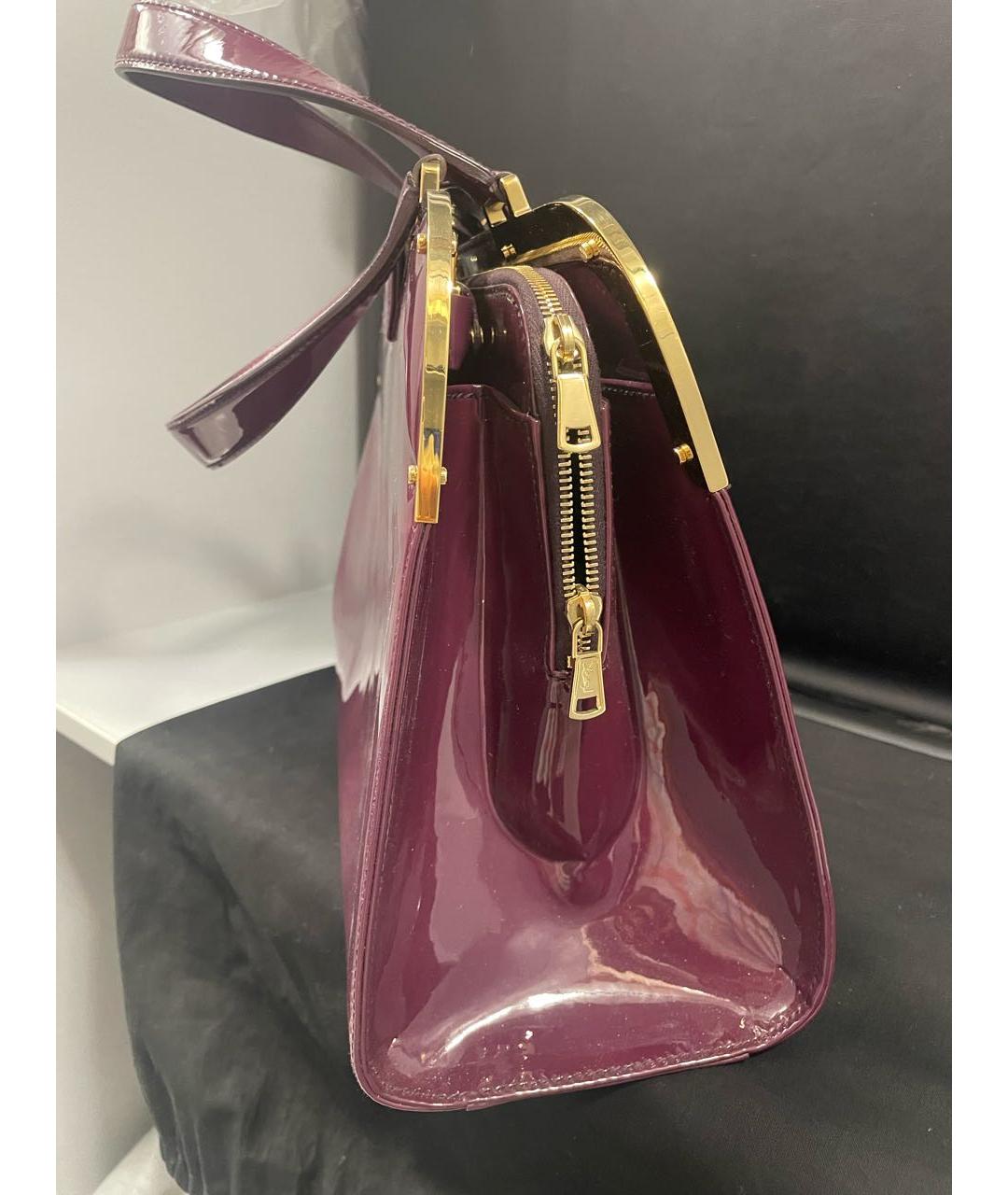 SAINT LAURENT Бордовая сумка тоут из лакированной кожи, фото 4