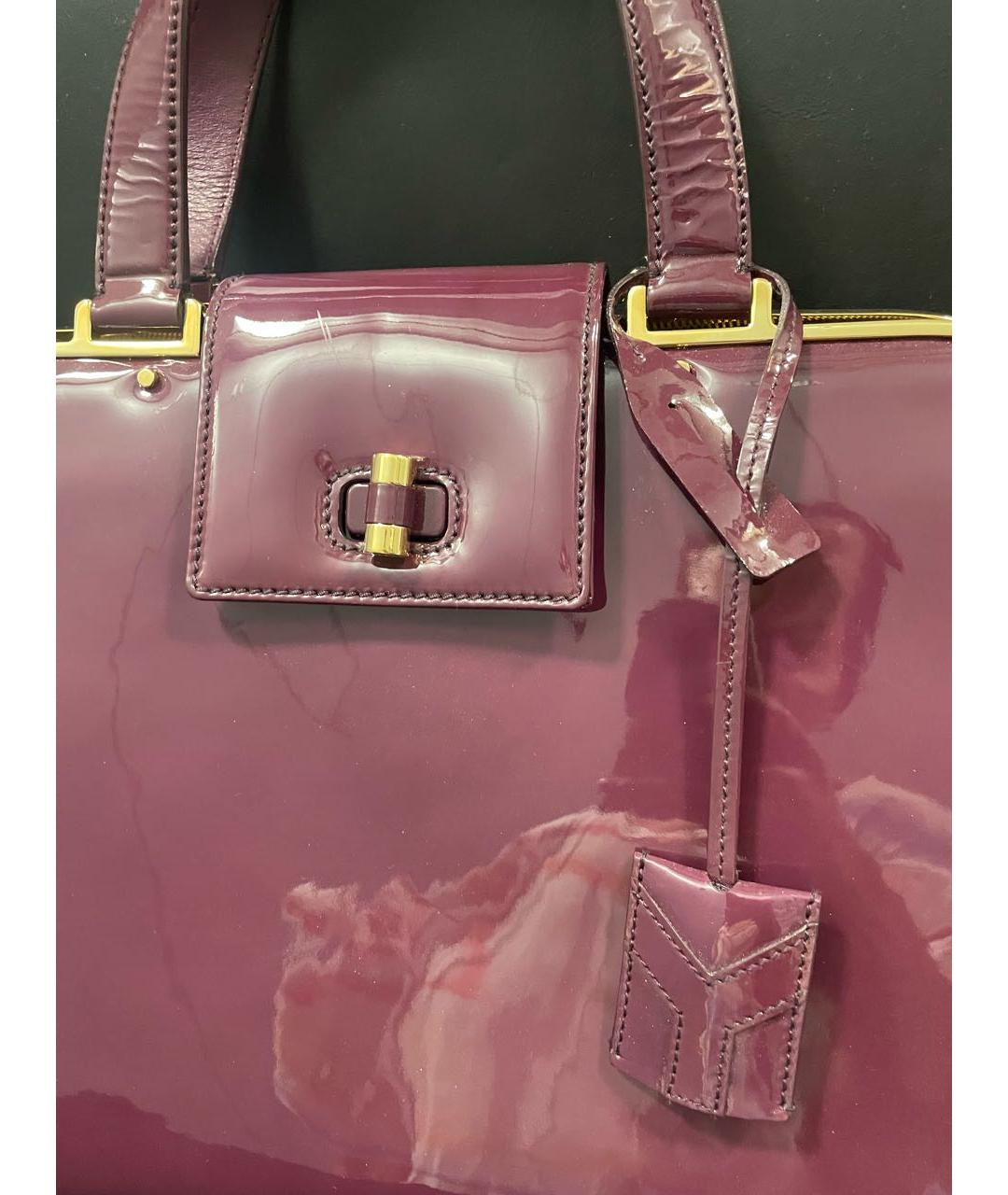 SAINT LAURENT Бордовая сумка тоут из лакированной кожи, фото 3
