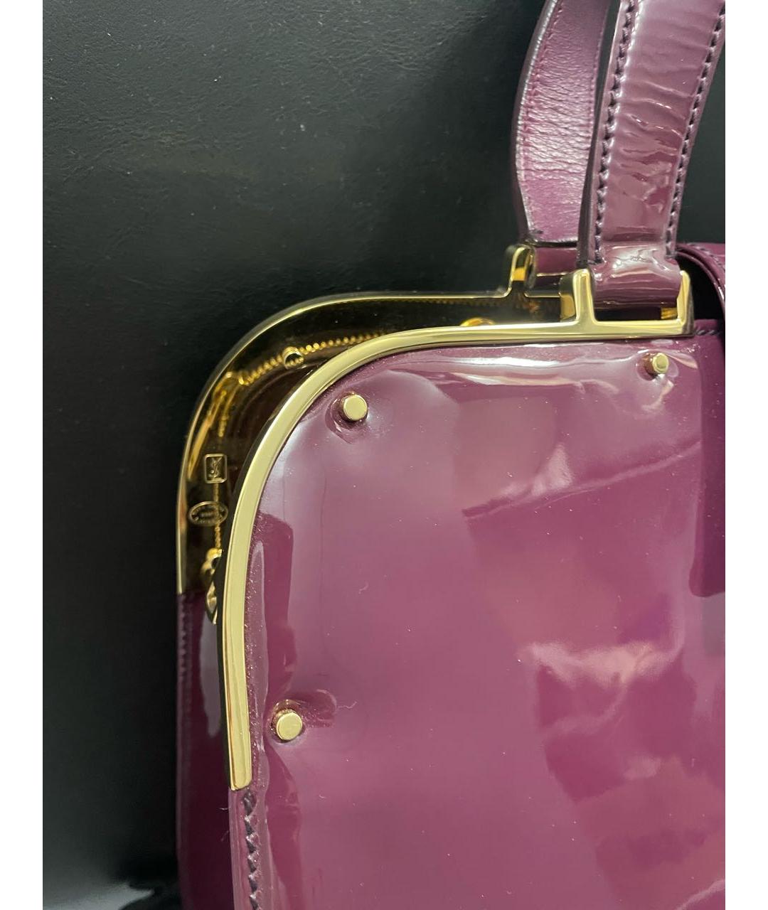 SAINT LAURENT Бордовая сумка тоут из лакированной кожи, фото 5