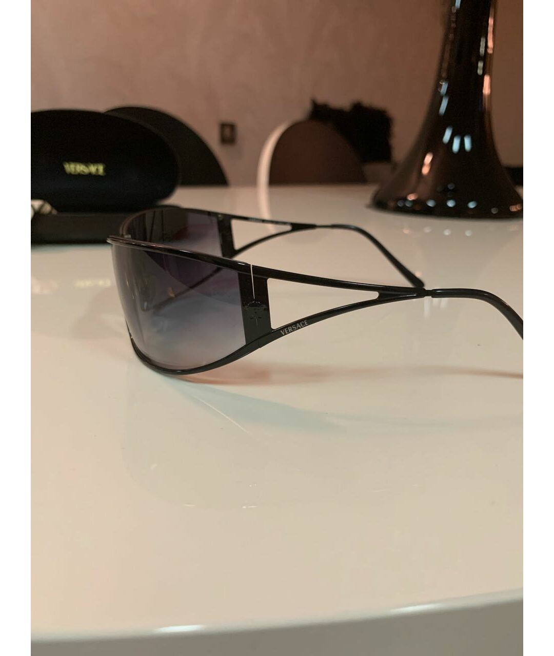 VERSACE Черные металлические солнцезащитные очки, фото 2