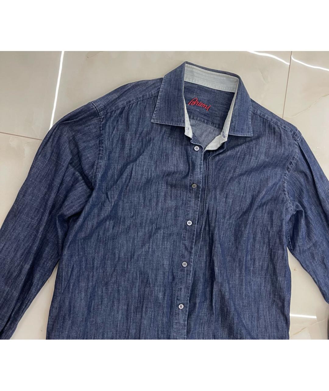 BRIONI Темно-синяя хлопковая кэжуал рубашка, фото 4