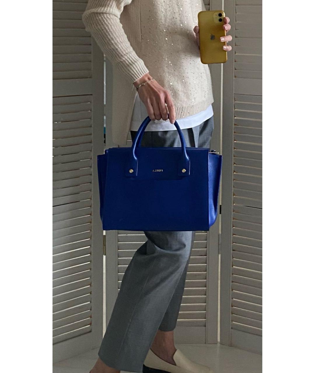FURLA Темно-синяя кожаная сумка с короткими ручками, фото 7