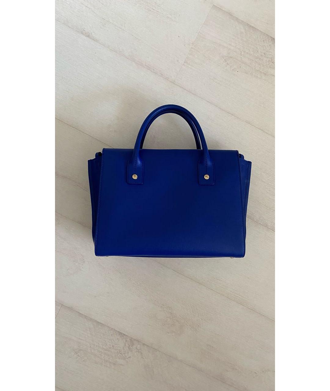 FURLA Темно-синяя кожаная сумка с короткими ручками, фото 3