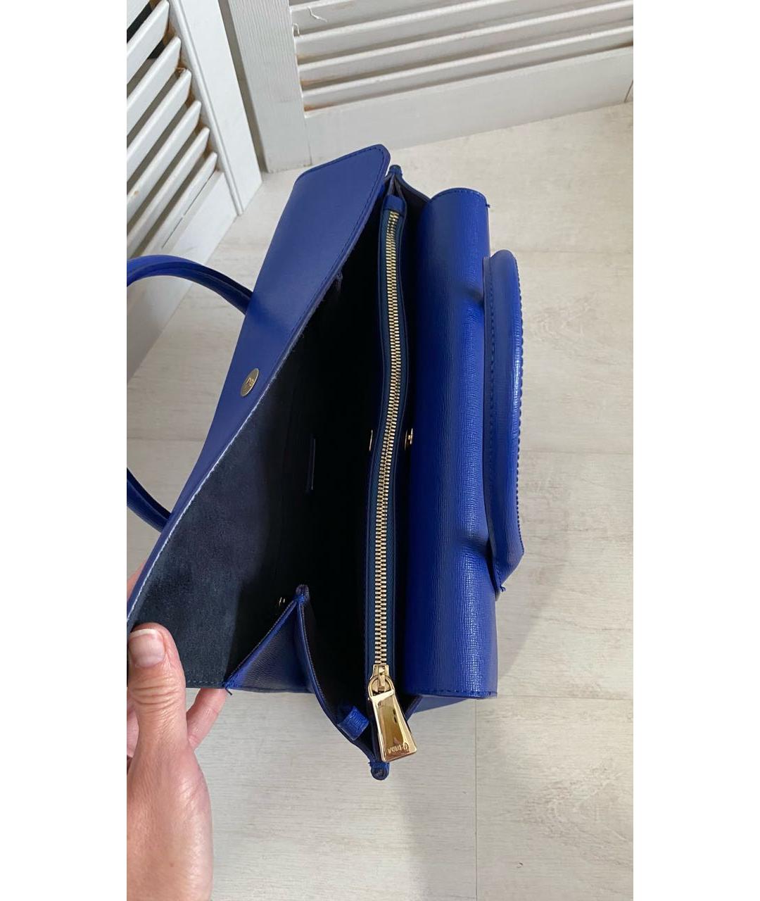 FURLA Темно-синяя кожаная сумка с короткими ручками, фото 5