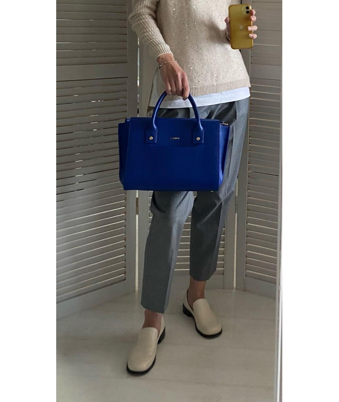 FURLA Темно-синяя кожаная сумка с короткими ручками, фото 2
