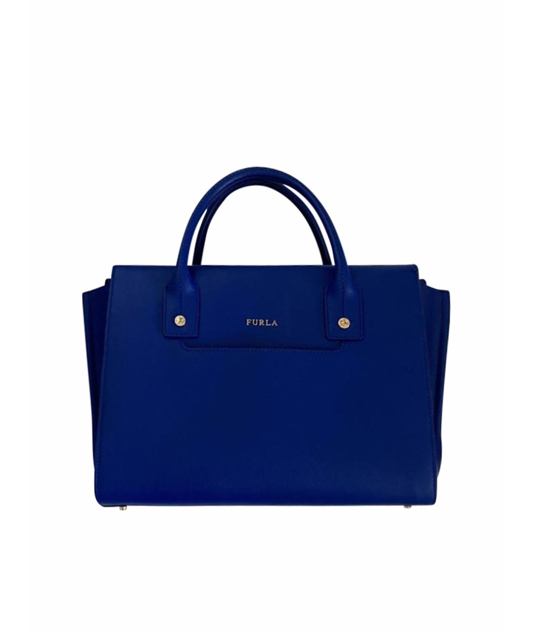 FURLA Темно-синяя кожаная сумка с короткими ручками, фото 1