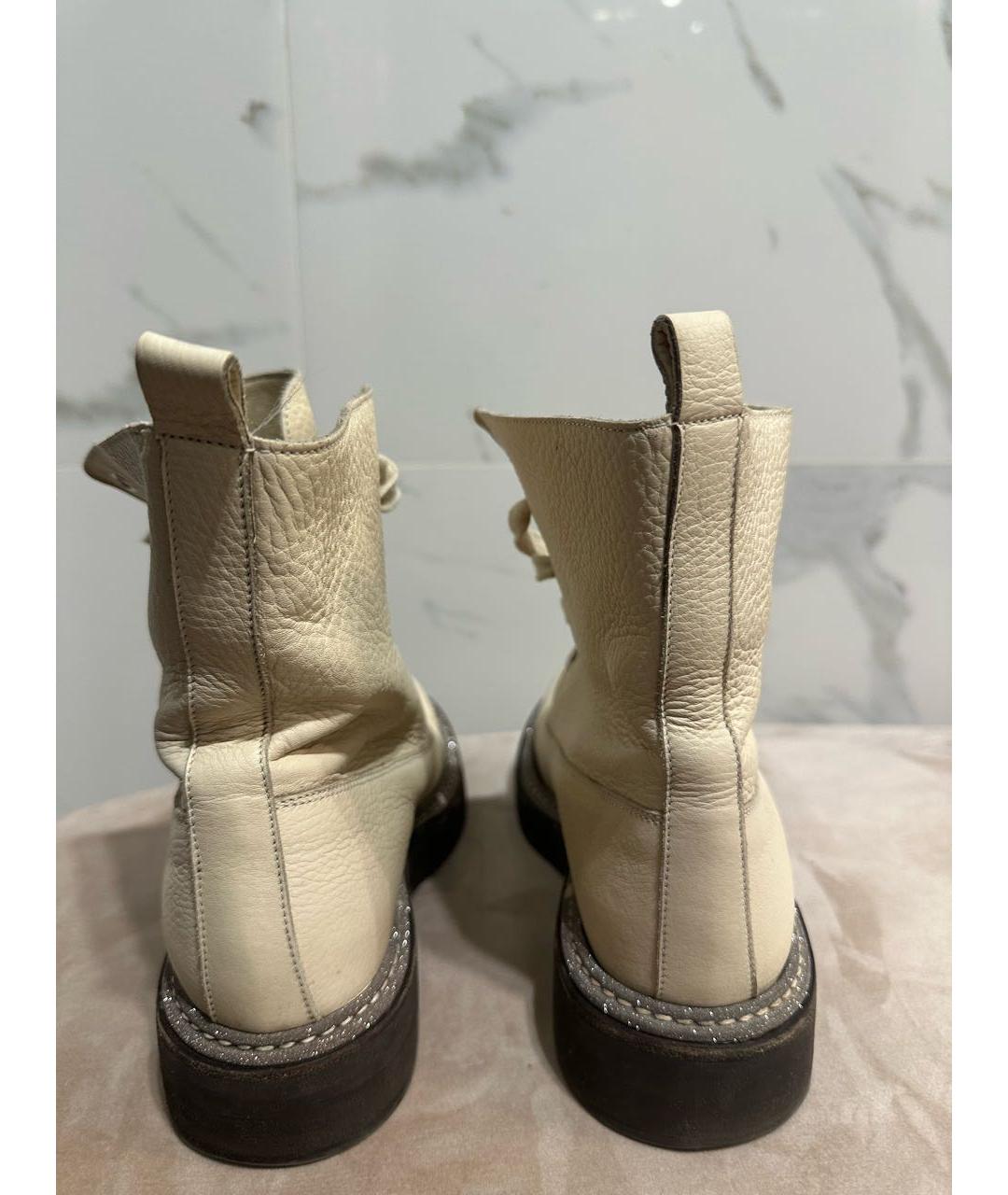 BRUNELLO CUCINELLI Бежевые кожаные ботинки, фото 4