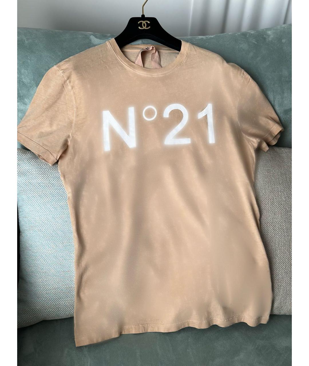 NO. 21 Бежевая хлопковая футболка, фото 3
