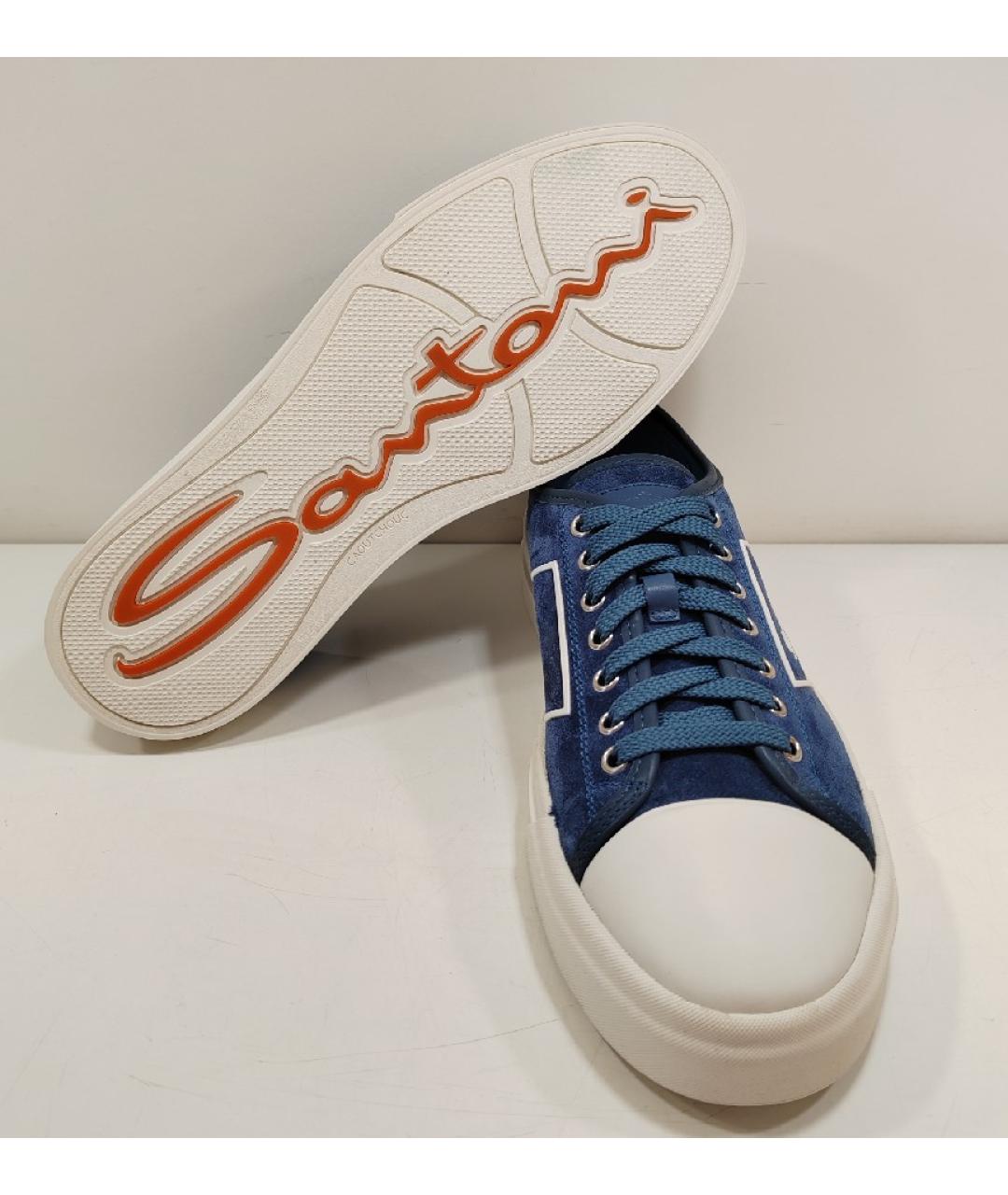 SANTONI Синие кожаные низкие кроссовки / кеды, фото 3