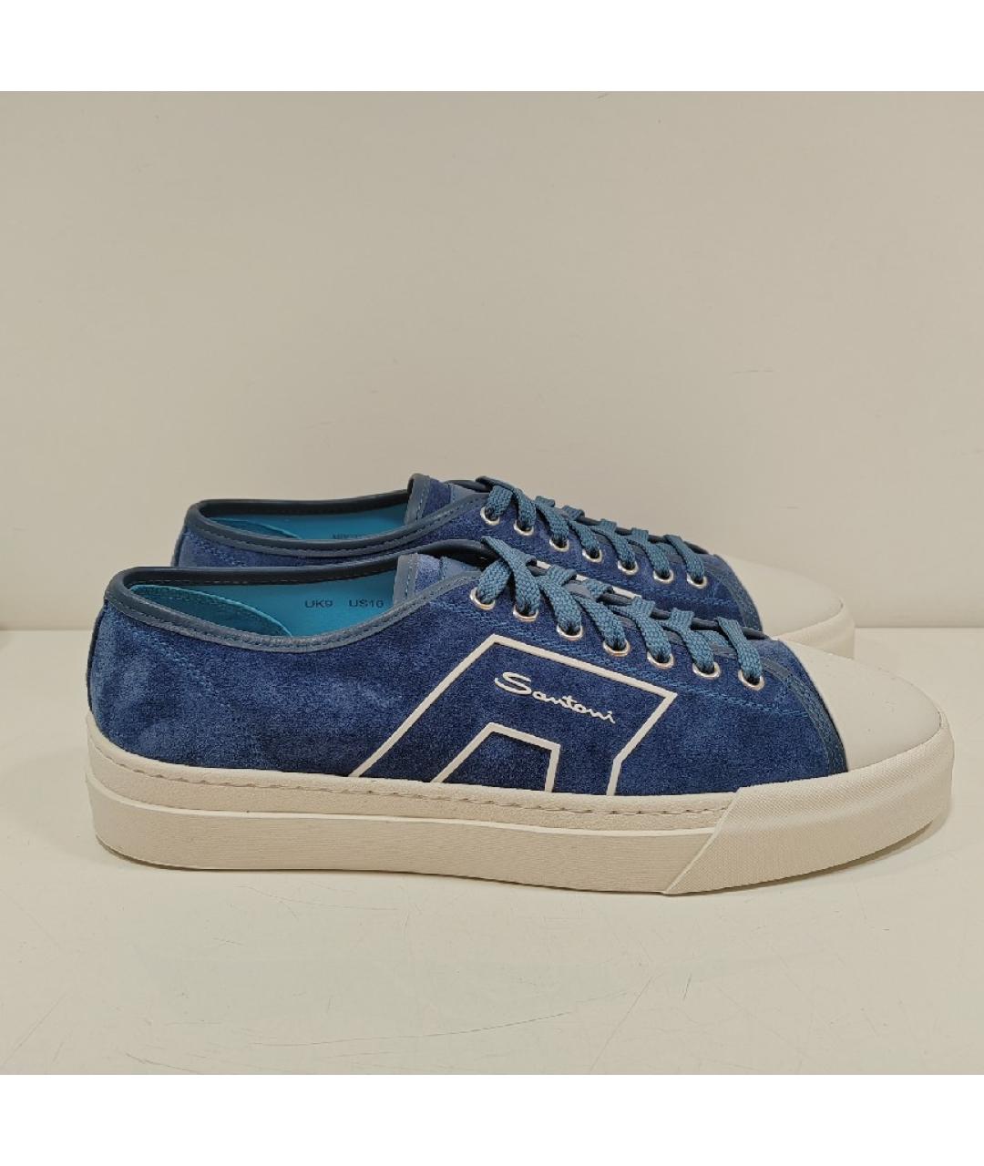 SANTONI Синие кожаные низкие кроссовки / кеды, фото 4