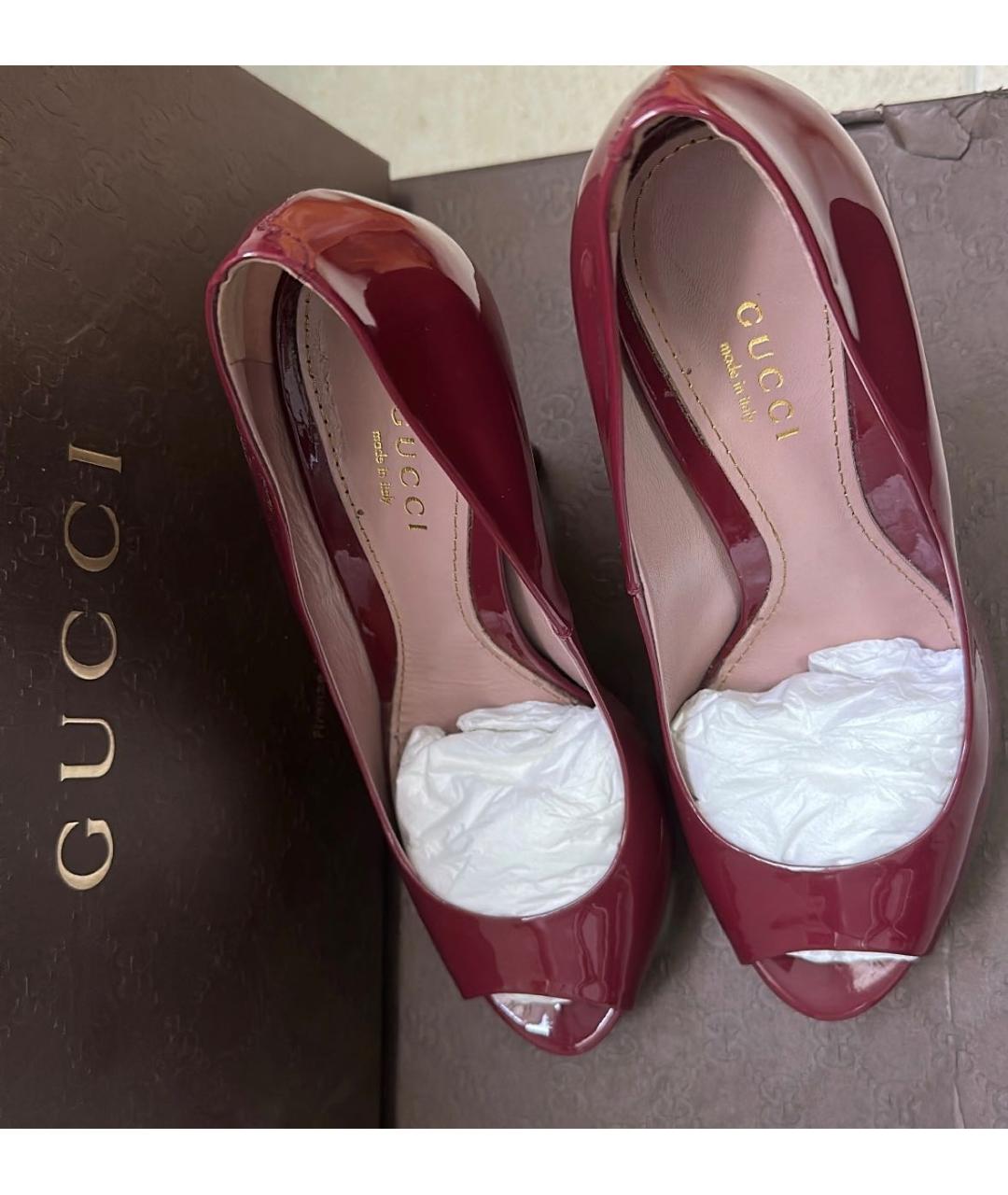 GUCCI Бордовые туфли из лакированной кожи, фото 3