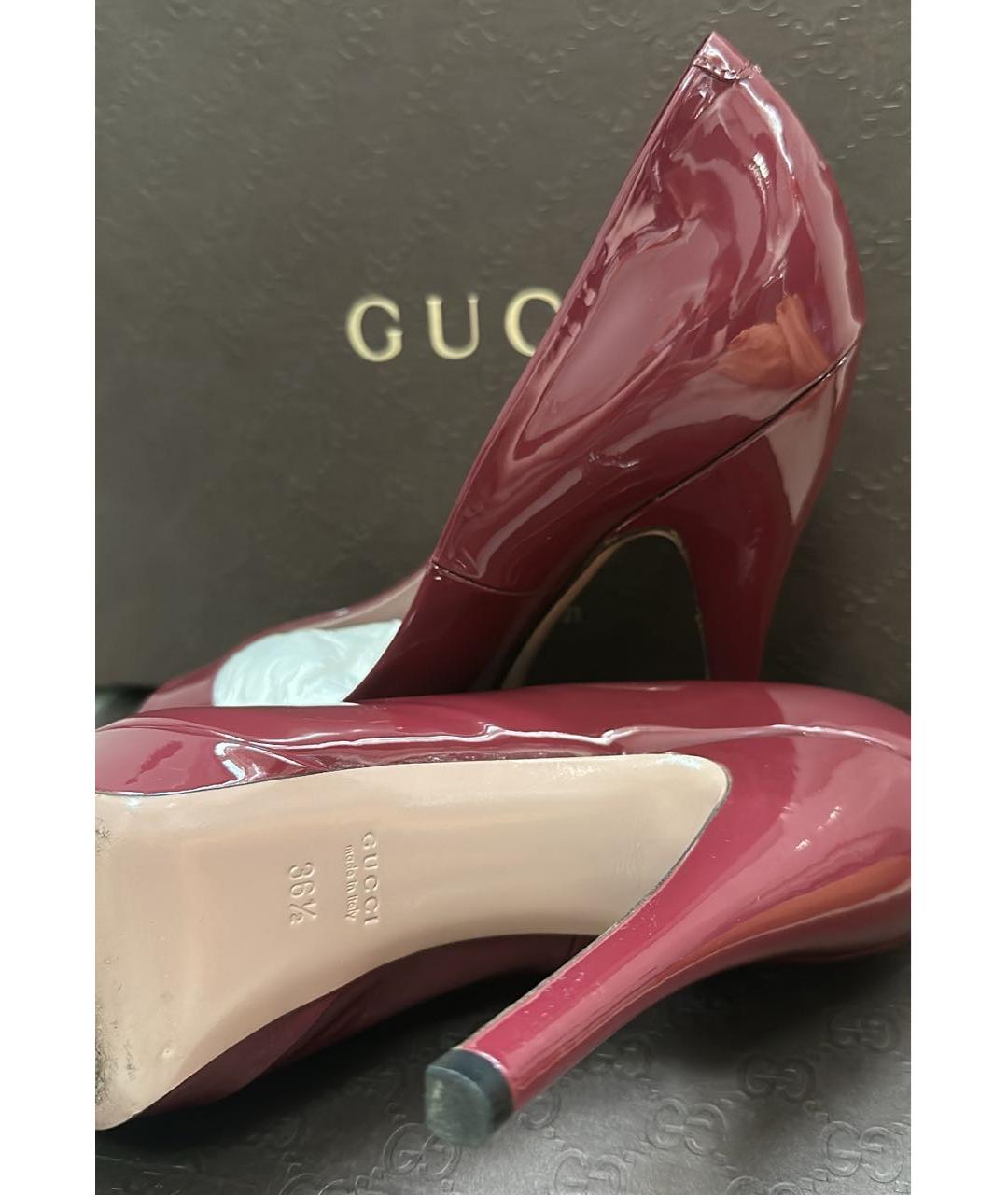GUCCI Бордовые туфли из лакированной кожи, фото 5