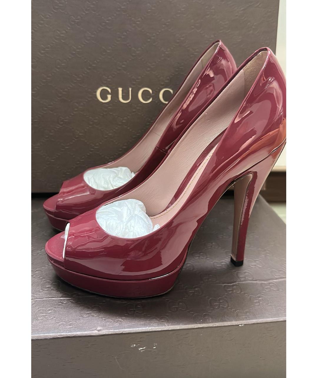 GUCCI Бордовые туфли из лакированной кожи, фото 6