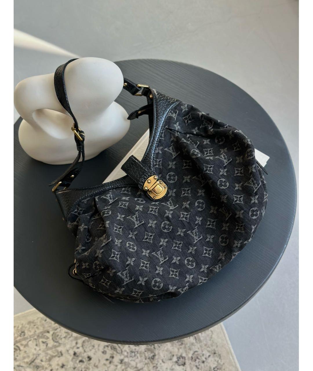 LOUIS VUITTON Черная деним сумка с короткими ручками, фото 2