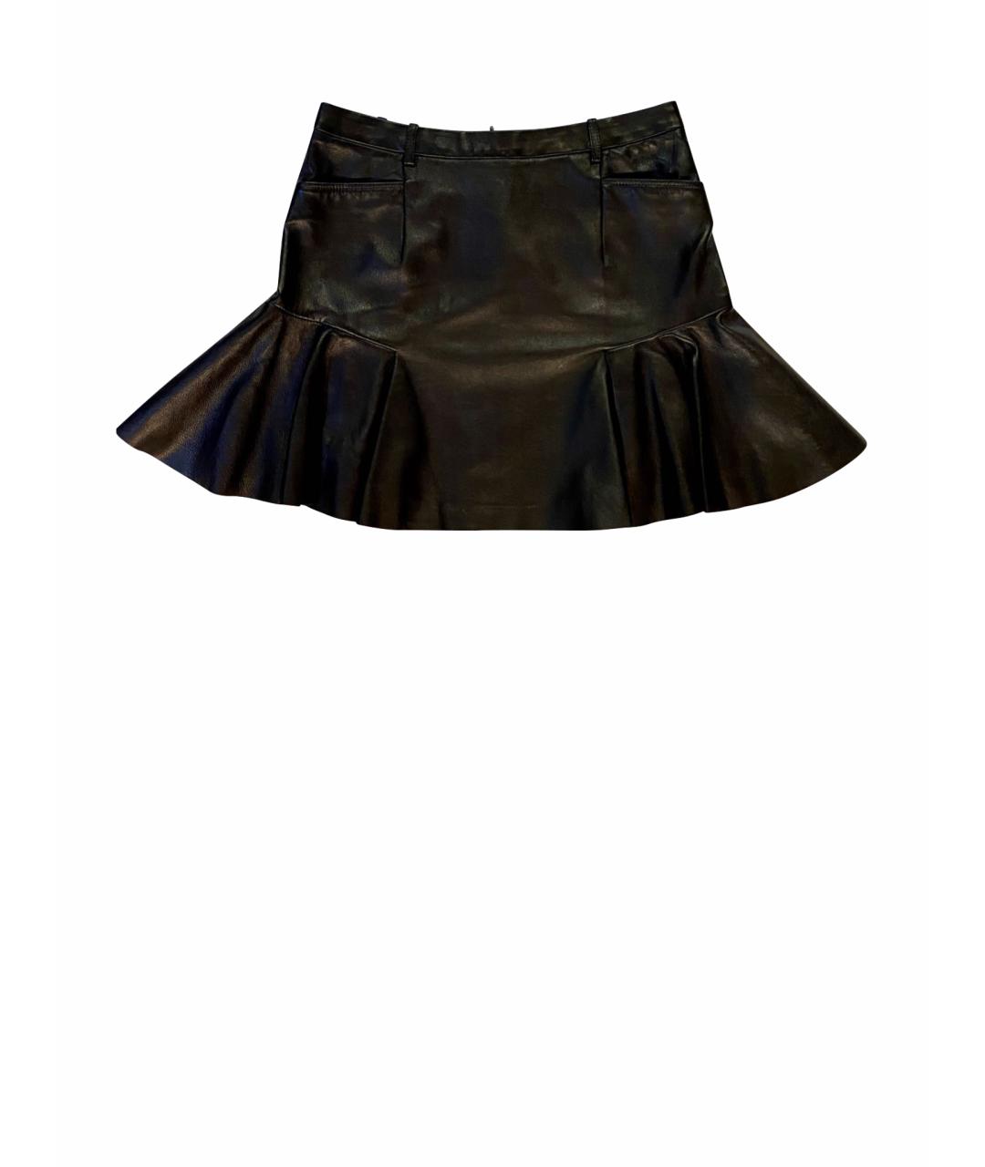BARBARA BUI Черная кожаная юбка мини, фото 1