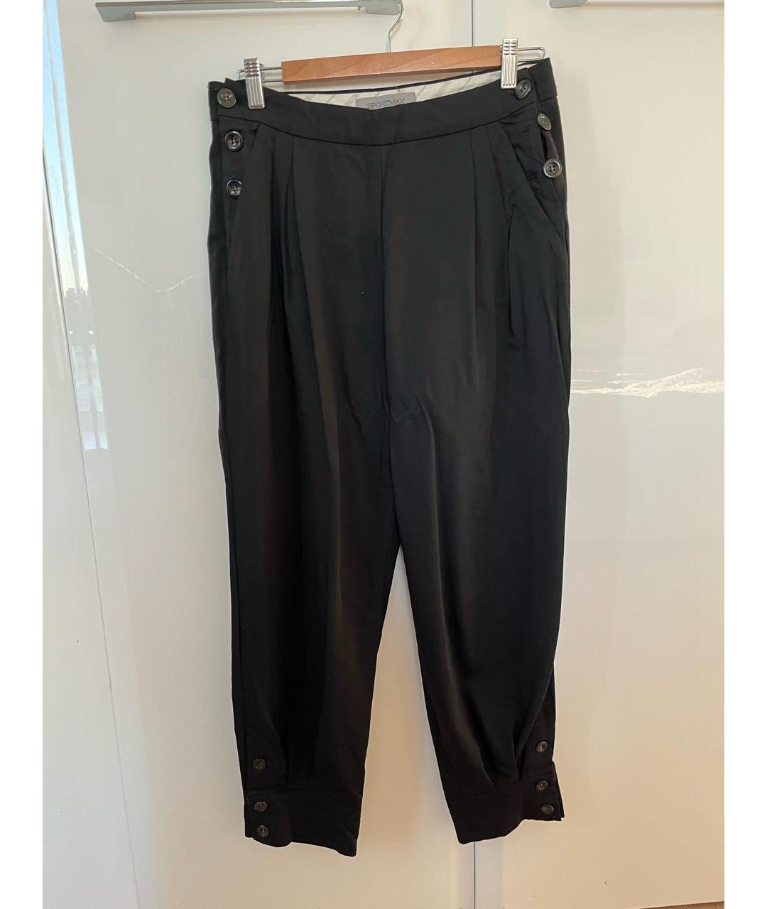SPORTMAX Черные шерстяные брюки широкие, фото 6