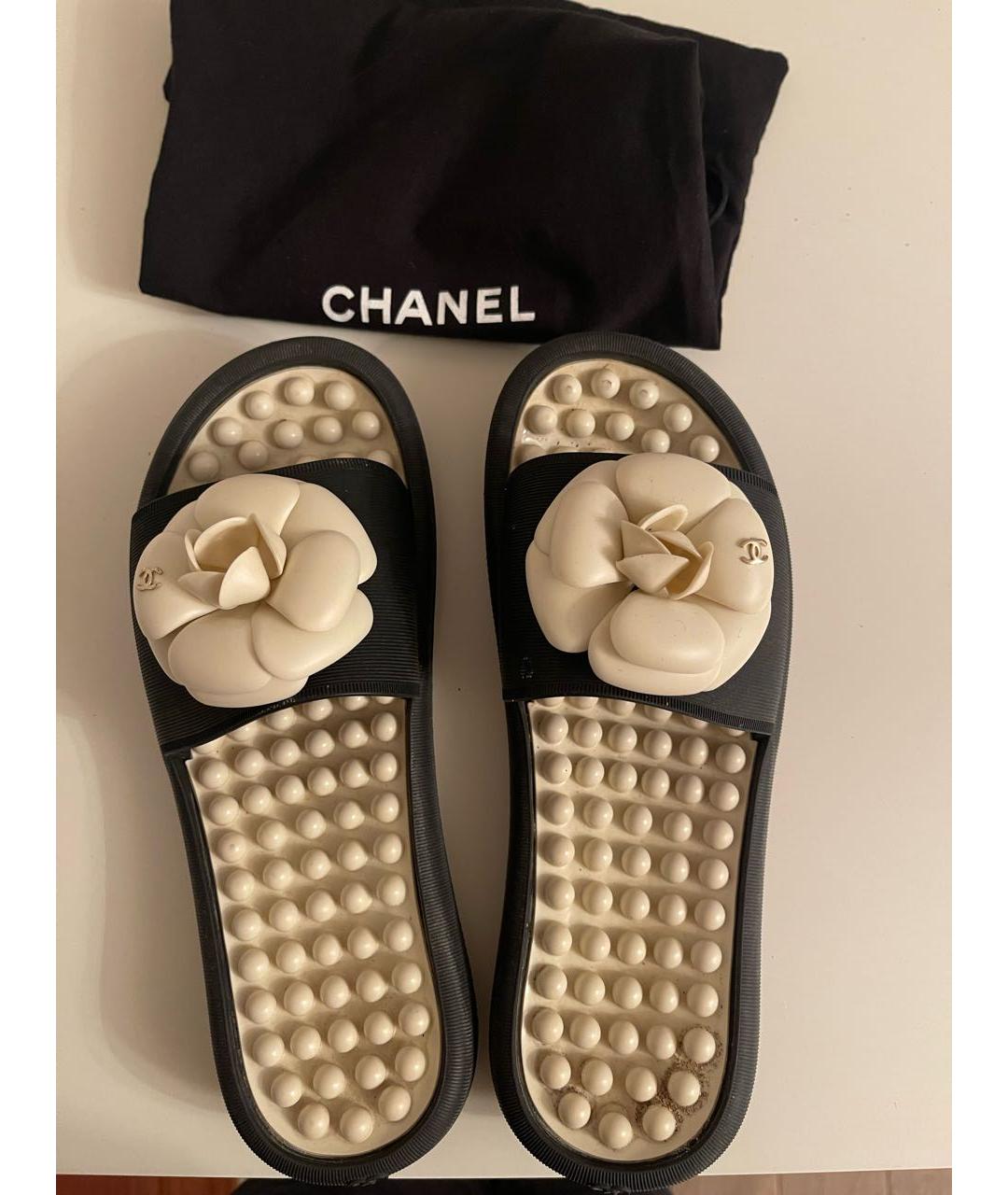 CHANEL Черные резиновые шлепанцы, фото 6