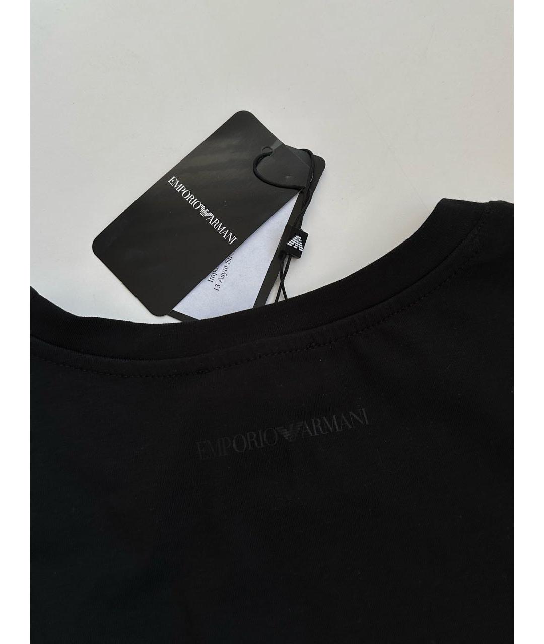 EMPORIO ARMANI Черная хлопко-эластановая футболка, фото 3