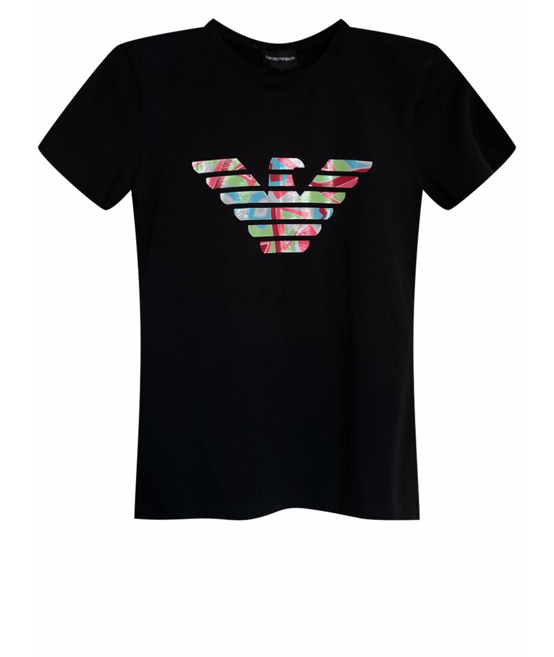 EMPORIO ARMANI Черная хлопко-эластановая футболка, фото 1