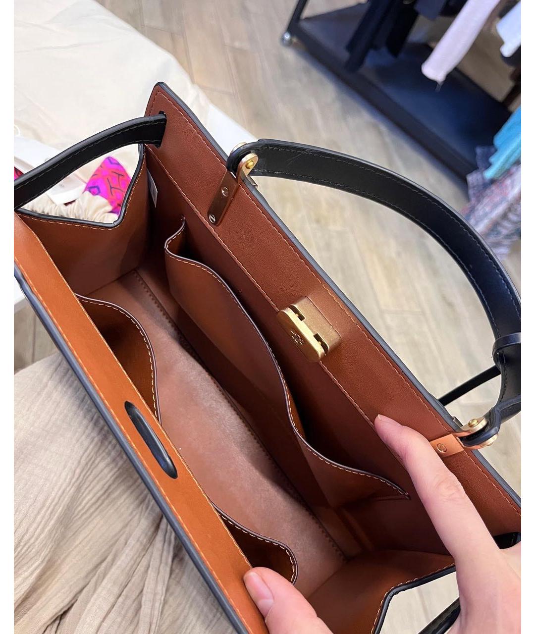 TORY BURCH Черная кожаная сумка с короткими ручками, фото 6