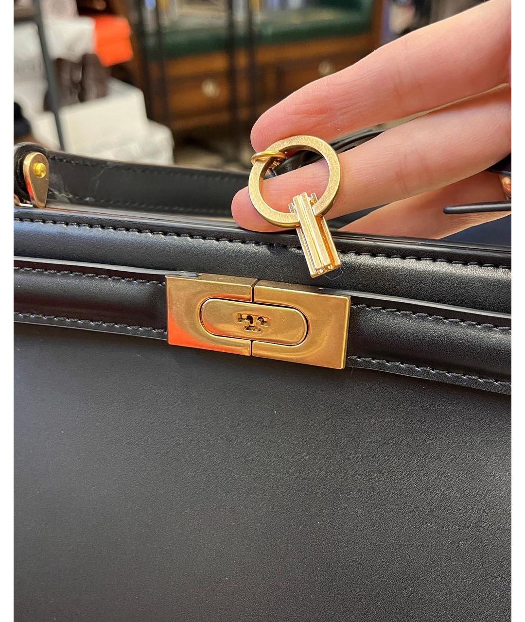TORY BURCH Черная кожаная сумка с короткими ручками, фото 2