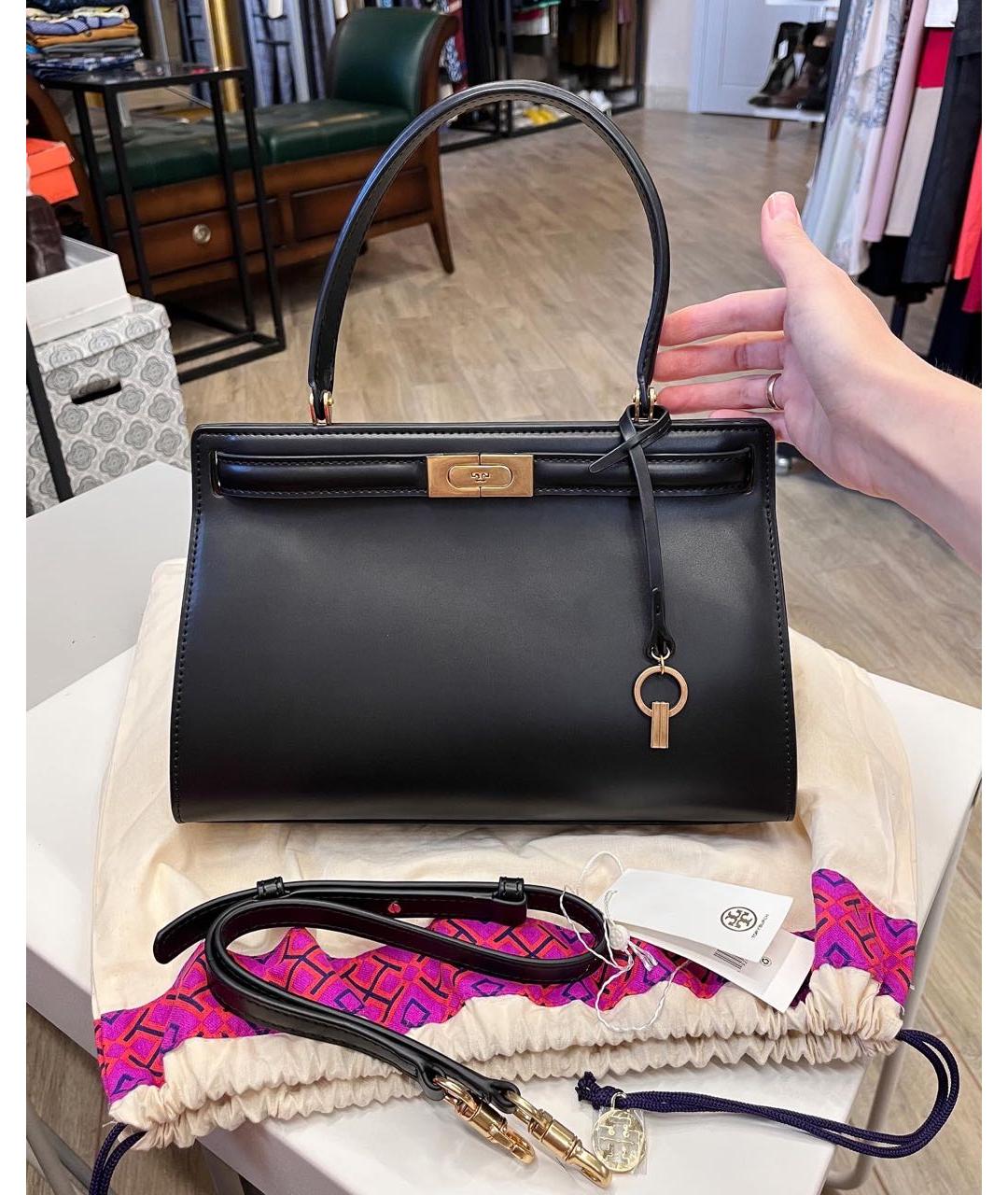 TORY BURCH Черная кожаная сумка с короткими ручками, фото 9