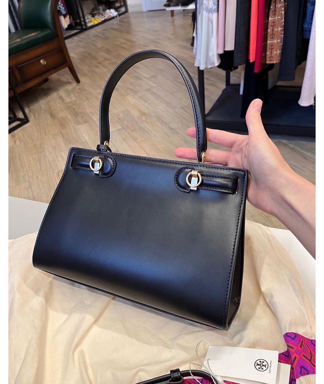 TORY BURCH Черная кожаная сумка с короткими ручками, фото 4