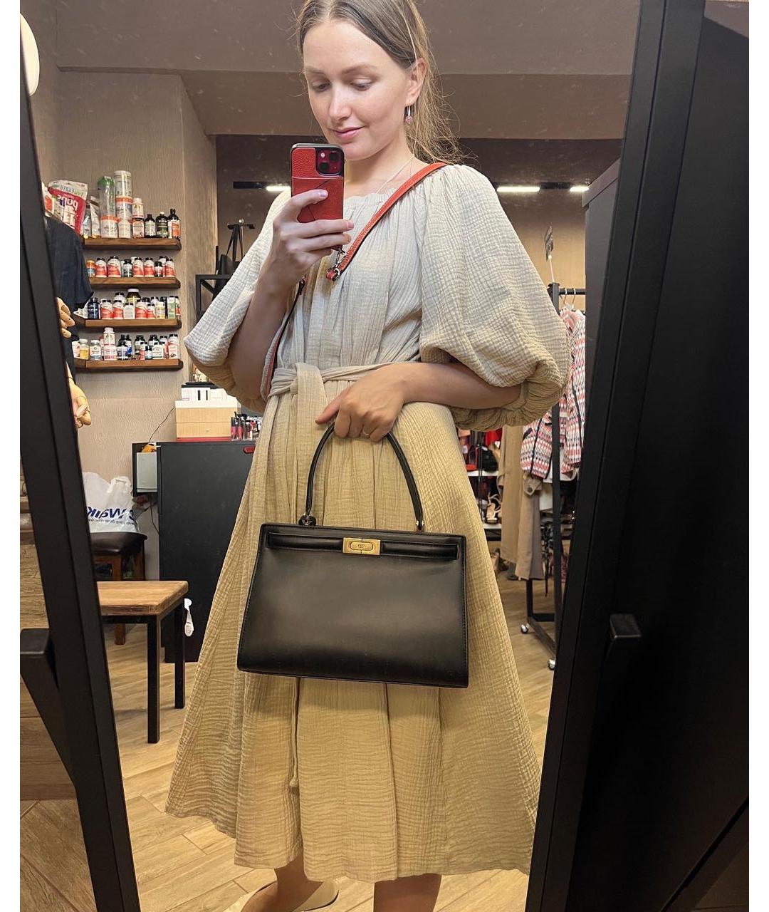 TORY BURCH Черная кожаная сумка с короткими ручками, фото 8