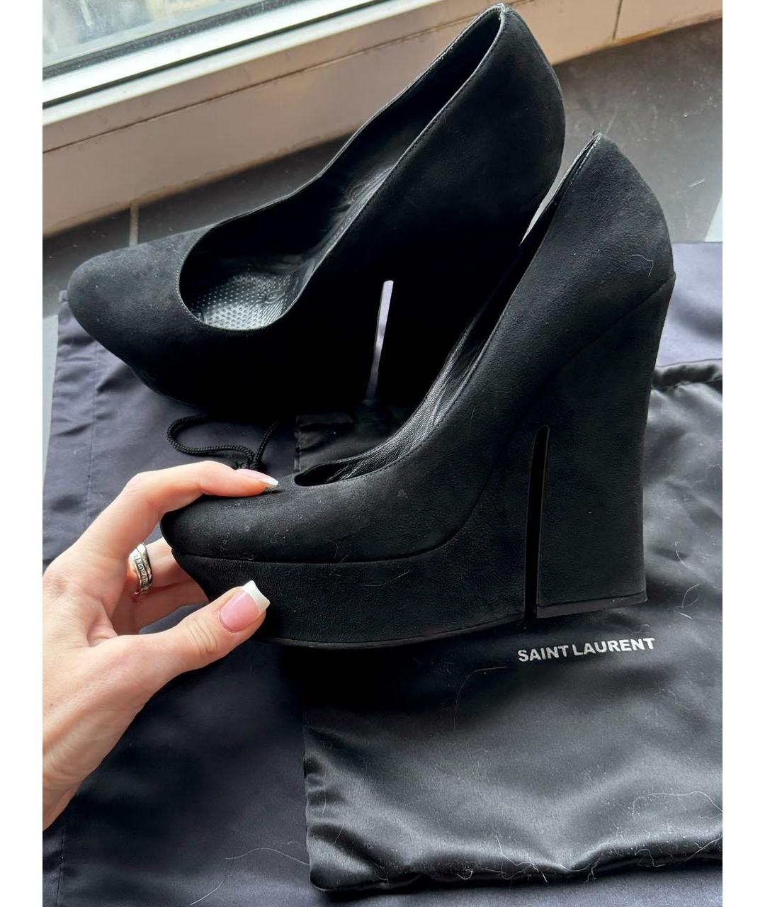 SAINT LAURENT Черные замшевые туфли, фото 6