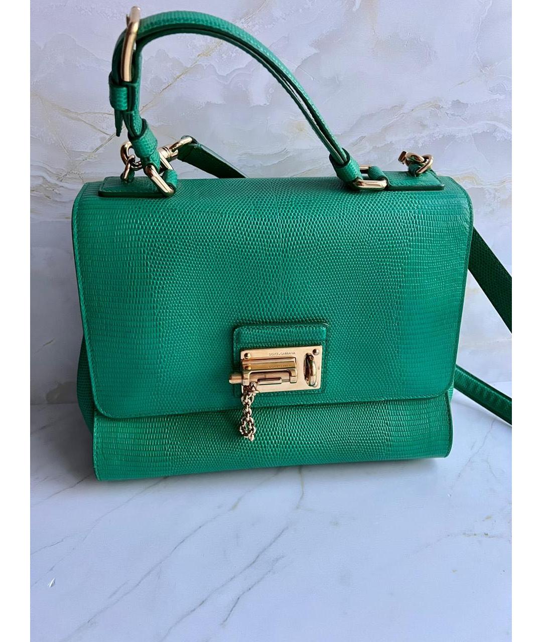 DOLCE&GABBANA Зеленая сумка с короткими ручками из экзотической кожи, фото 5