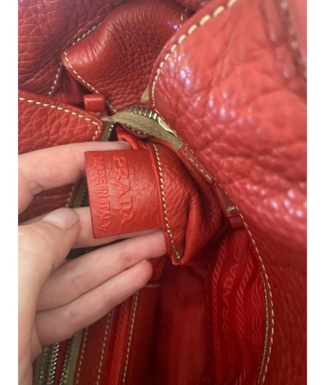 PRADA Красная кожаная сумка с короткими ручками, фото 7