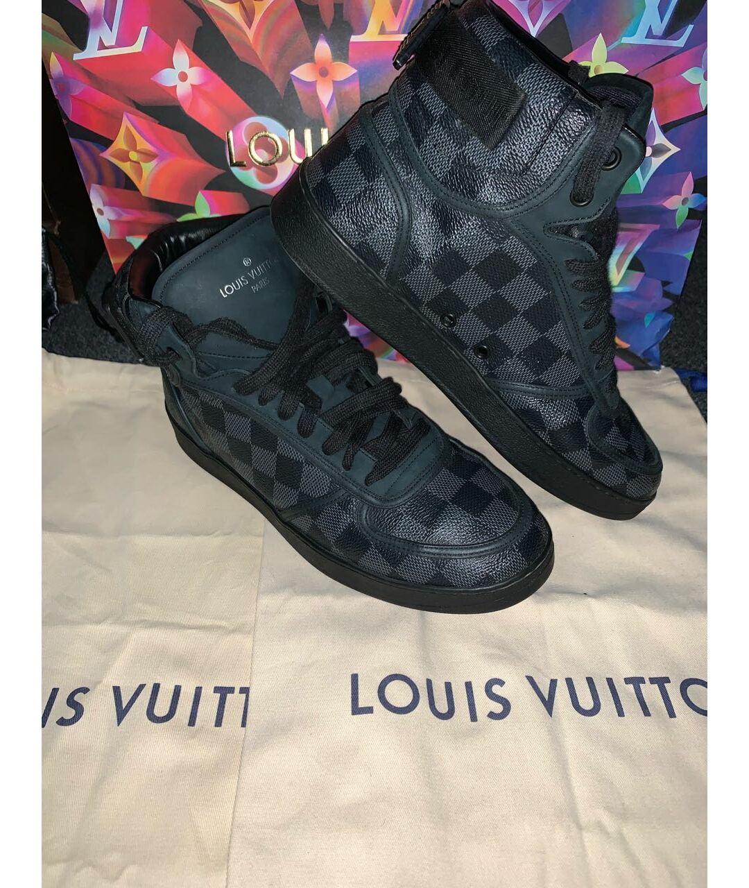 LOUIS VUITTON PRE-OWNED Черные кожаные высокие кроссовки / кеды, фото 7