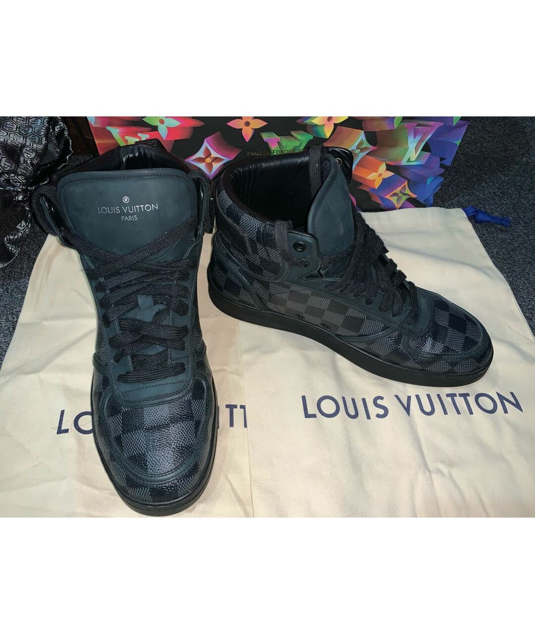 LOUIS VUITTON PRE-OWNED Черные кожаные высокие кроссовки / кеды, фото 2