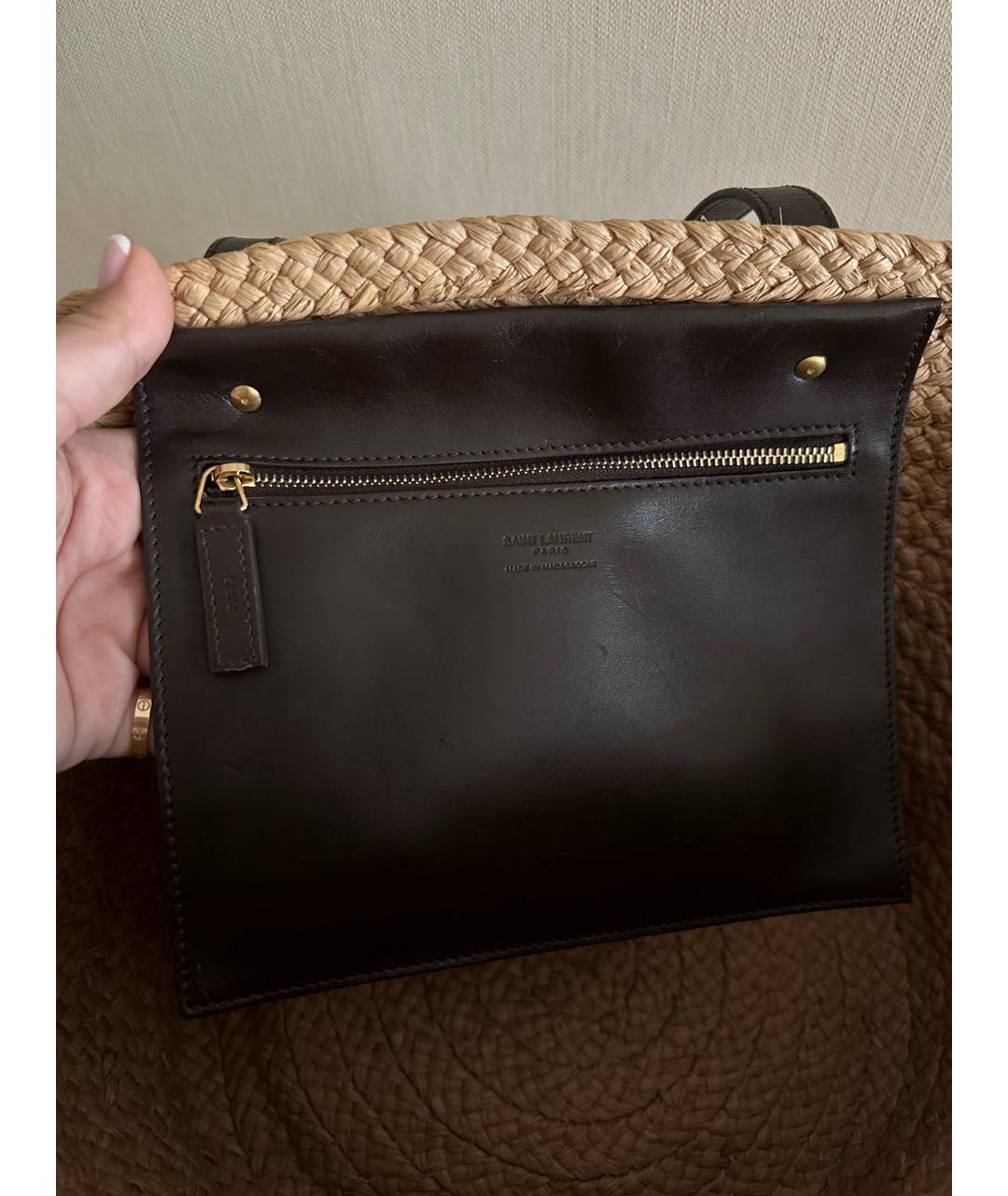 SAINT LAURENT Коричневая пелетеная пляжная сумка, фото 2
