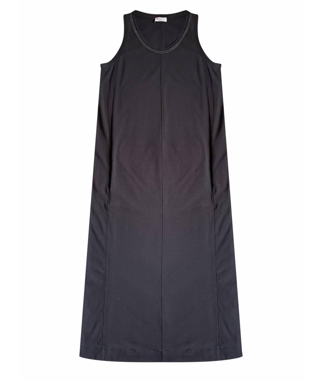 BRUNELLO CUCINELLI Черное хлопко-эластановое повседневное платье, фото 1