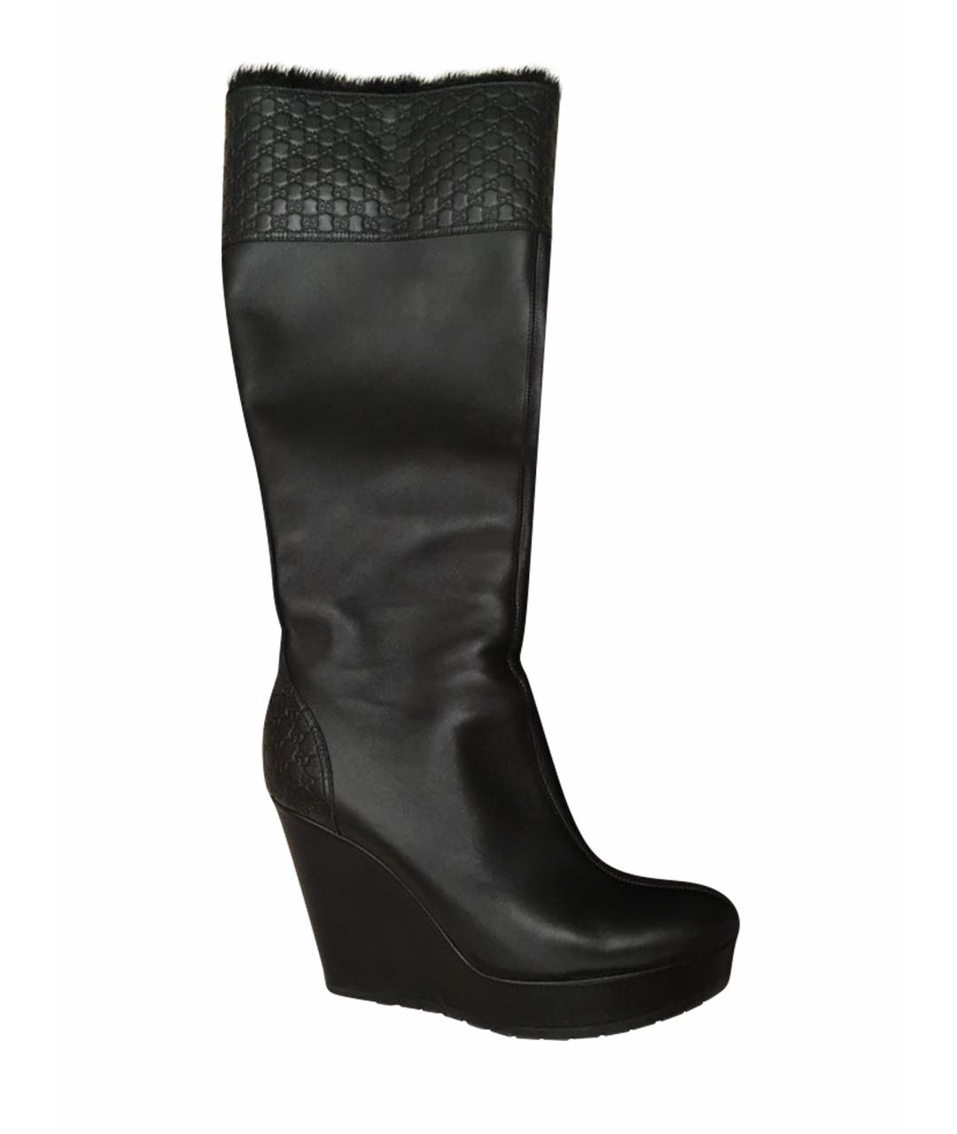 GUCCI Черные кожаные сапоги, фото 1